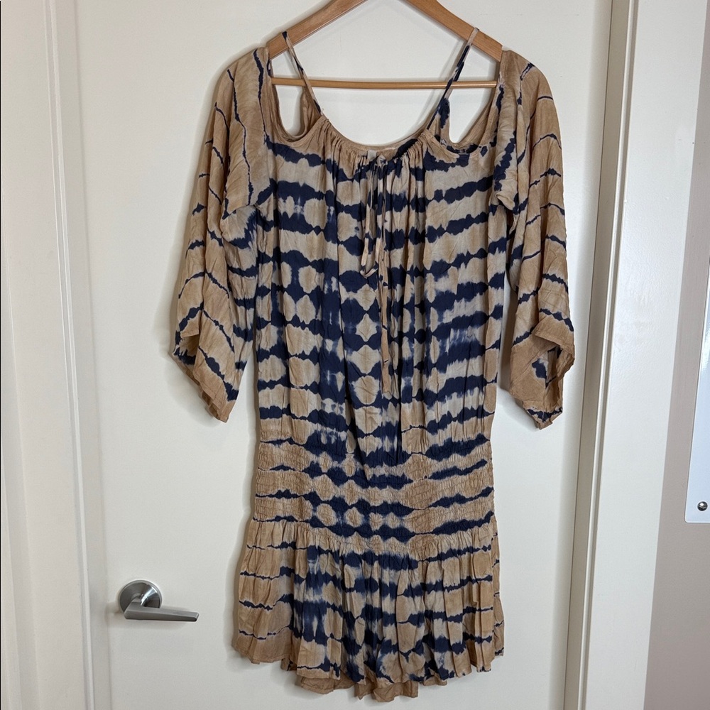Elan Tan and Navy Midi Dress (B)